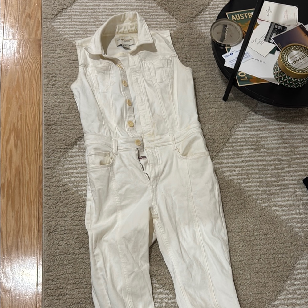 Sleeveless White Denim Jumpsuit